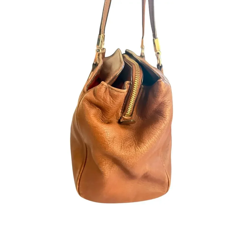 Coach 25161 Brown Pebbled Leather Shoulder Madison Kimberly Satchel Red Lining